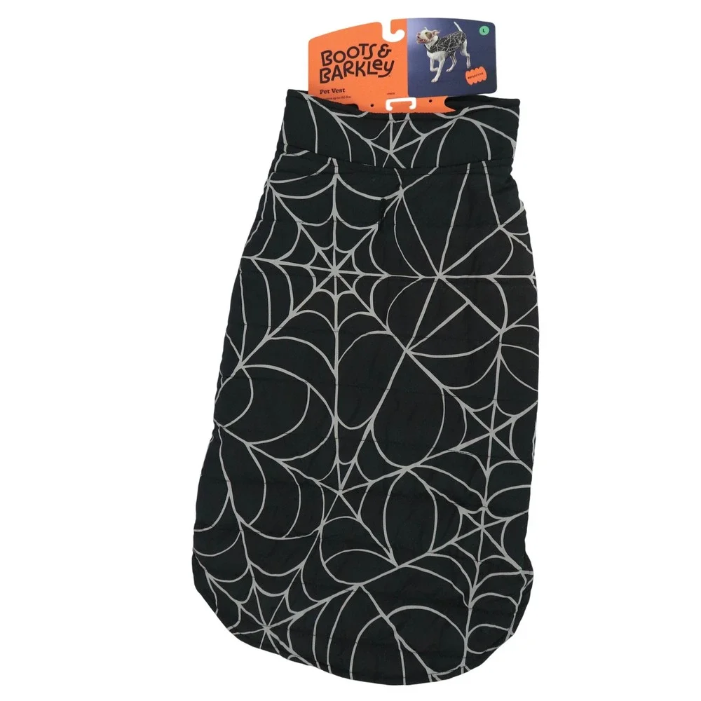 Boots & Barkley Black Spider Web Dog Vest Reflective Large NEW READ